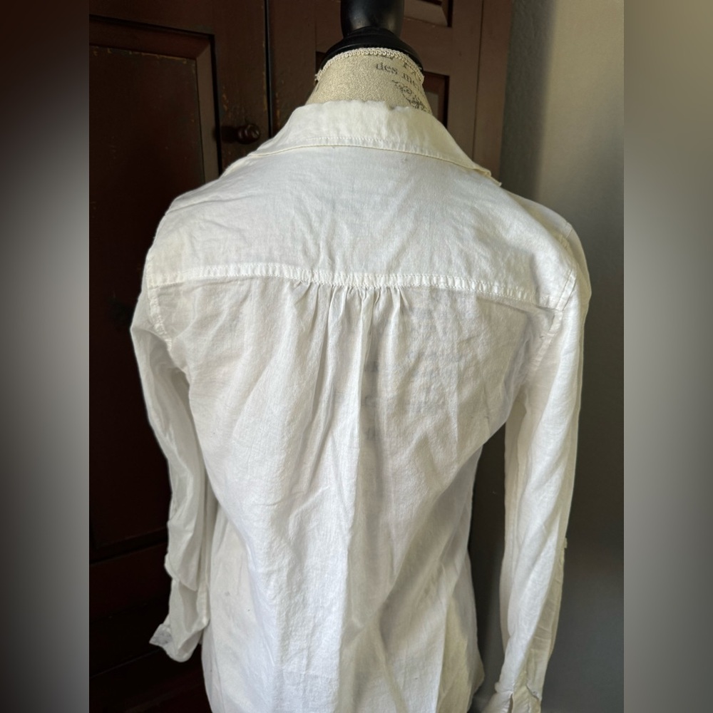 Express Medium 100% Cotton Button Down Ruffled Top - image 5